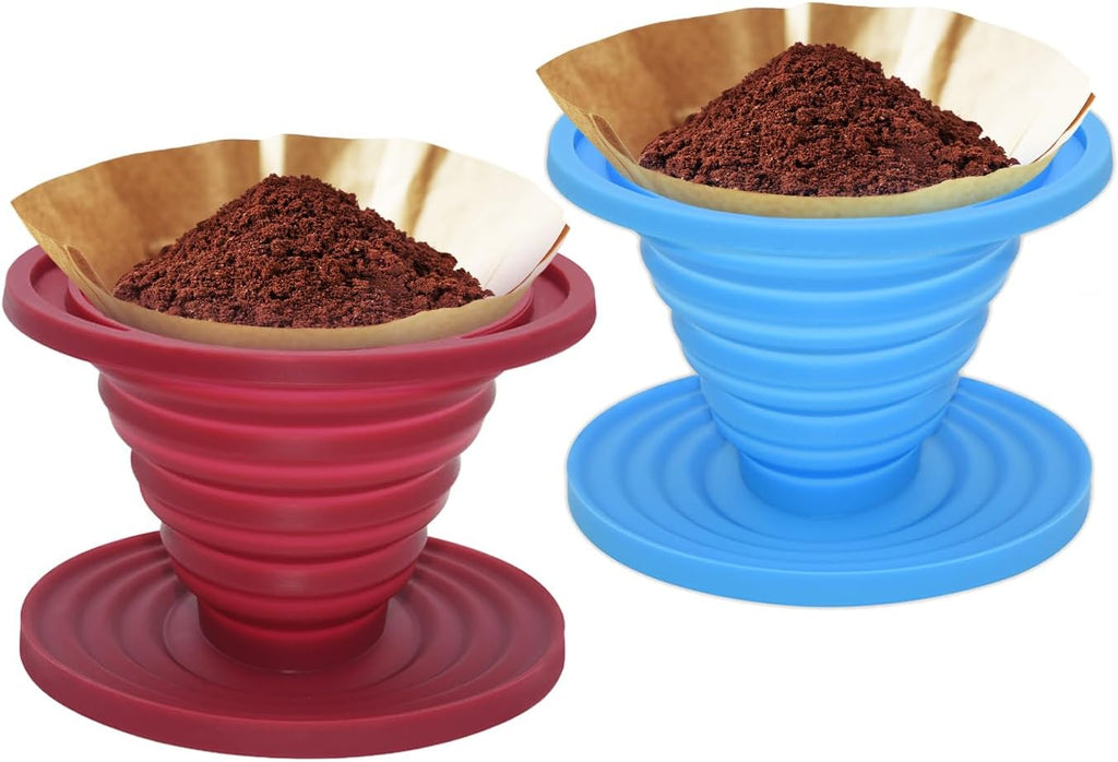 Collapsible Silicone Pour Over Coffee Dripper — 2 Pack (Blue + Red)