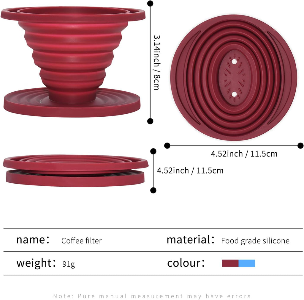 Collapsible Silicone Pour Over Coffee Dripper — 2 Pack (Blue + Red)