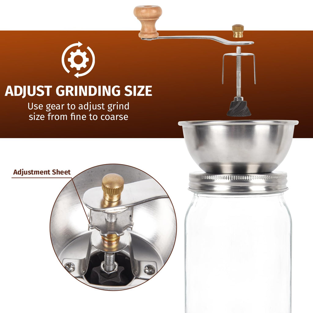 Mason Jar Coffee Grinder Lid — Manual Ceramic Burr Grinder for Wide & Regular Mouth Mason Jars