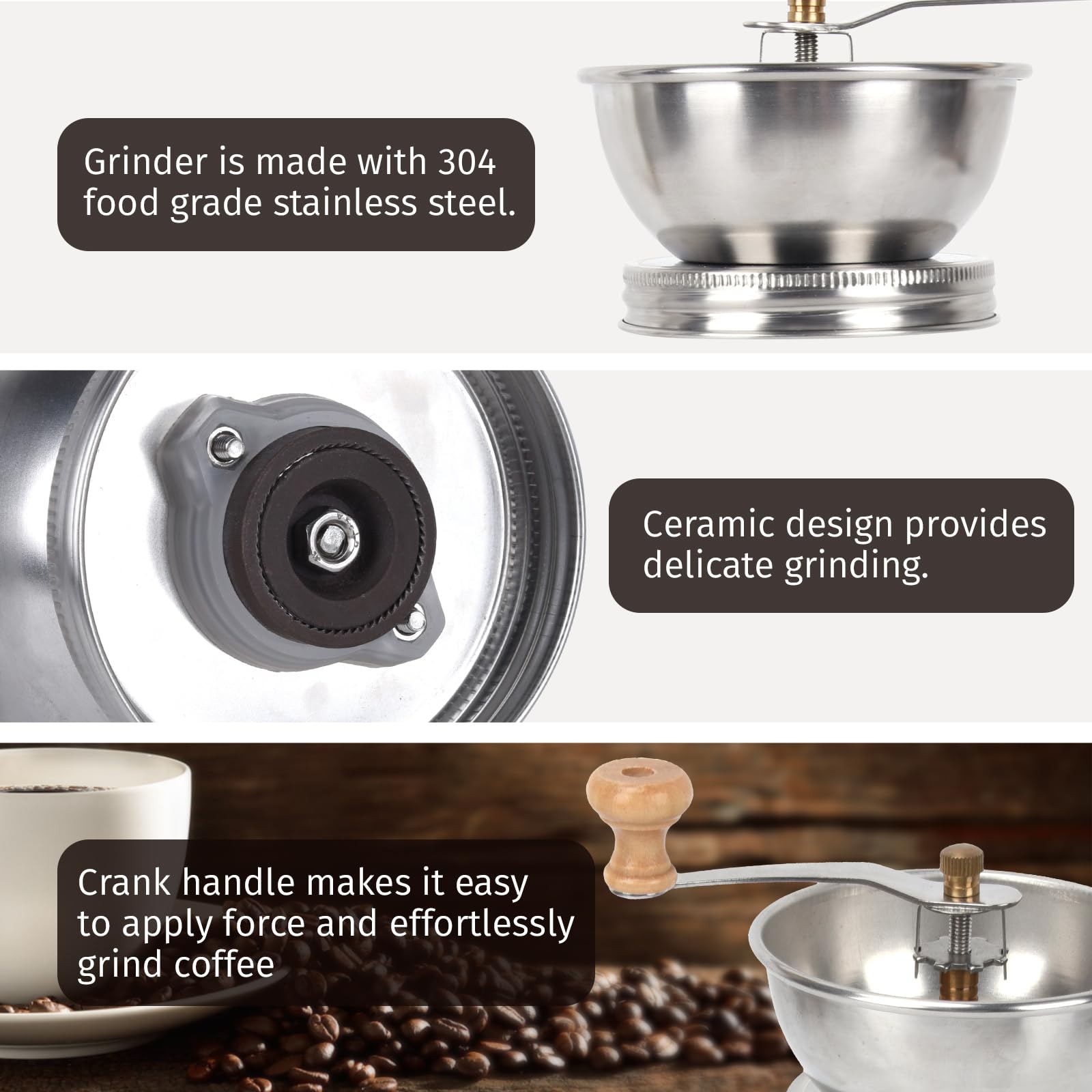 Mason Jar Coffee Grinder Lid — Manual Ceramic Burr Grinder for Wide & Regular Mouth Mason Jars