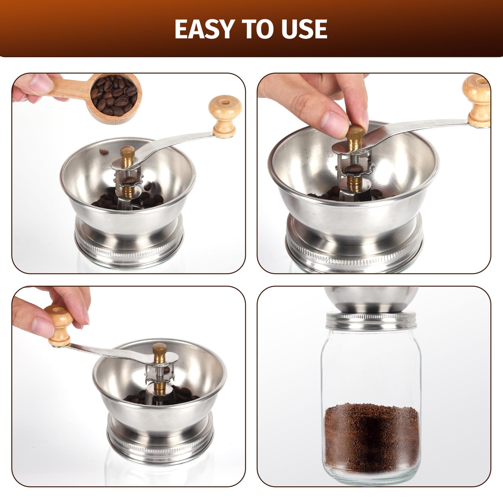 Mason Jar Coffee Grinder Lid — Manual Ceramic Burr Grinder for Wide & Regular Mouth Mason Jars