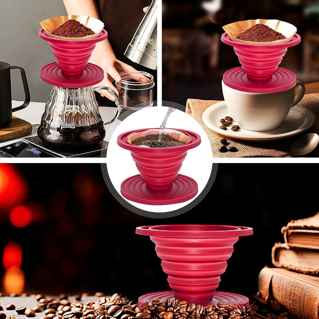 Collapsible Silicone Pour Over Coffee Dripper — 2 Pack (Blue + Red)