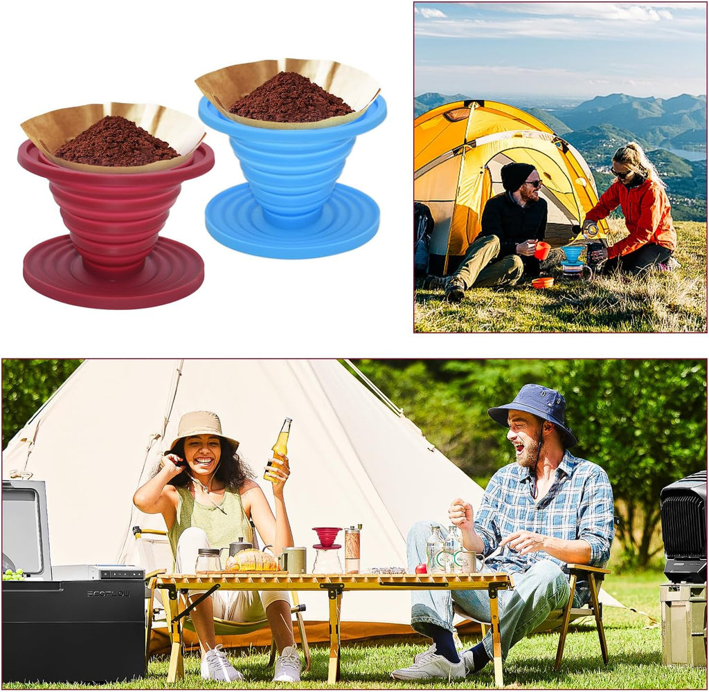 Collapsible Silicone Pour Over Coffee Dripper — 2 Pack (Blue + Red)