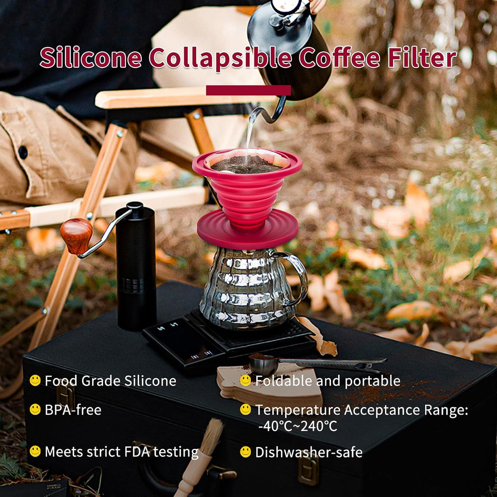 Collapsible Silicone Pour Over Coffee Dripper — 2 Pack (Blue + Red)
